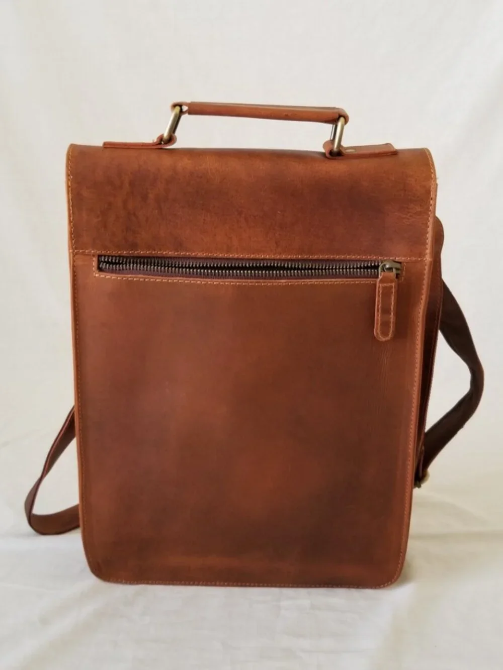 NWOT! Leather Messenger Shoulder Bag with Brass-tone Hardware & Detachable Strap